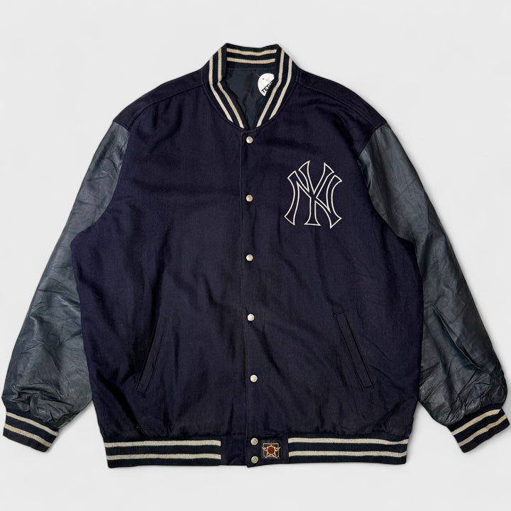 New York Yankees Jeff Hamilton Reversible Leather Wool Varsity Jacket navy 4XL