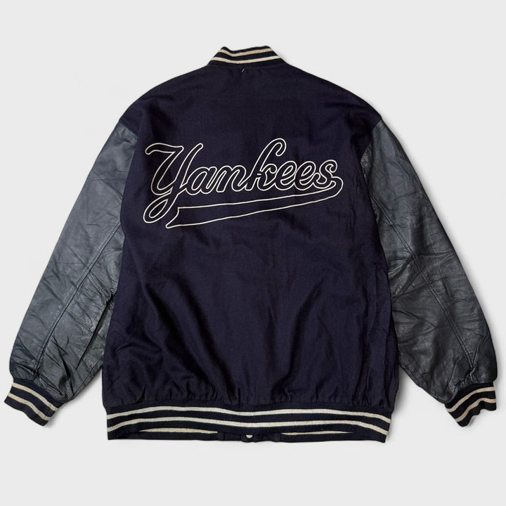 New York Yankees Jeff Hamilton Reversible Leather Wool Varsity Jacket navy 4XL