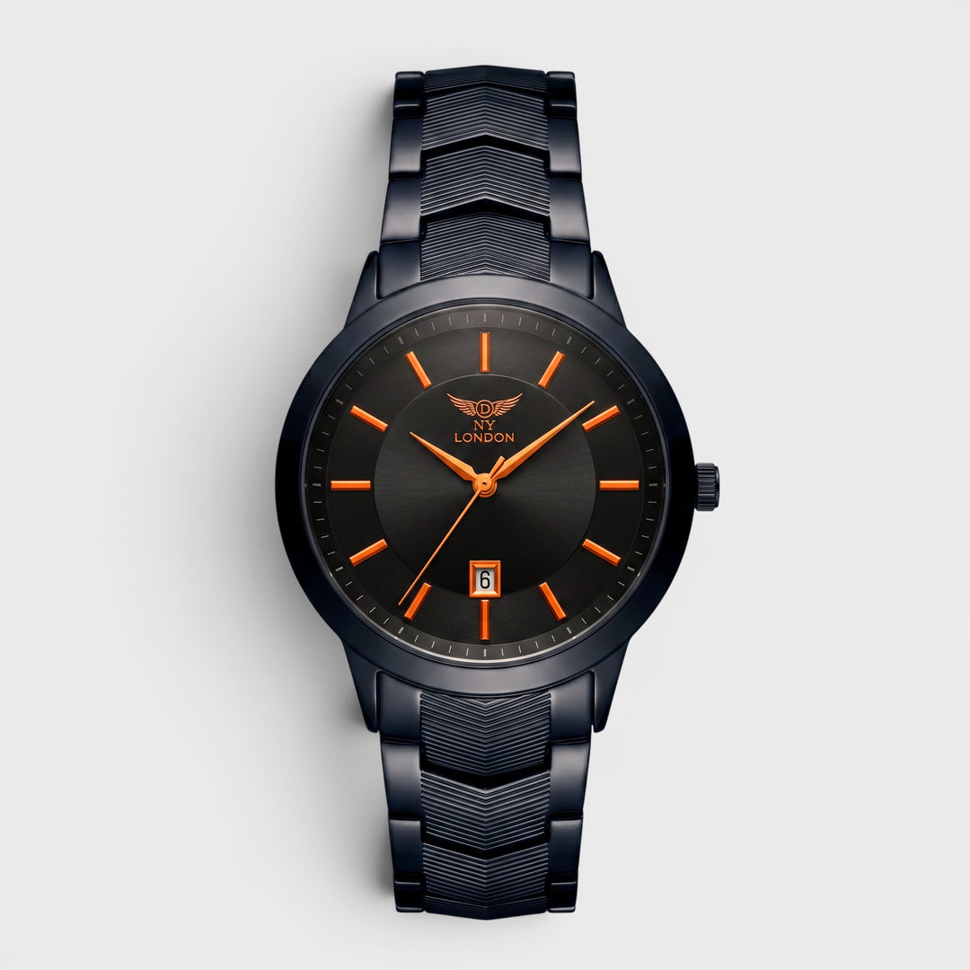 NY London Round Metal Bracelet Watch gun/orange