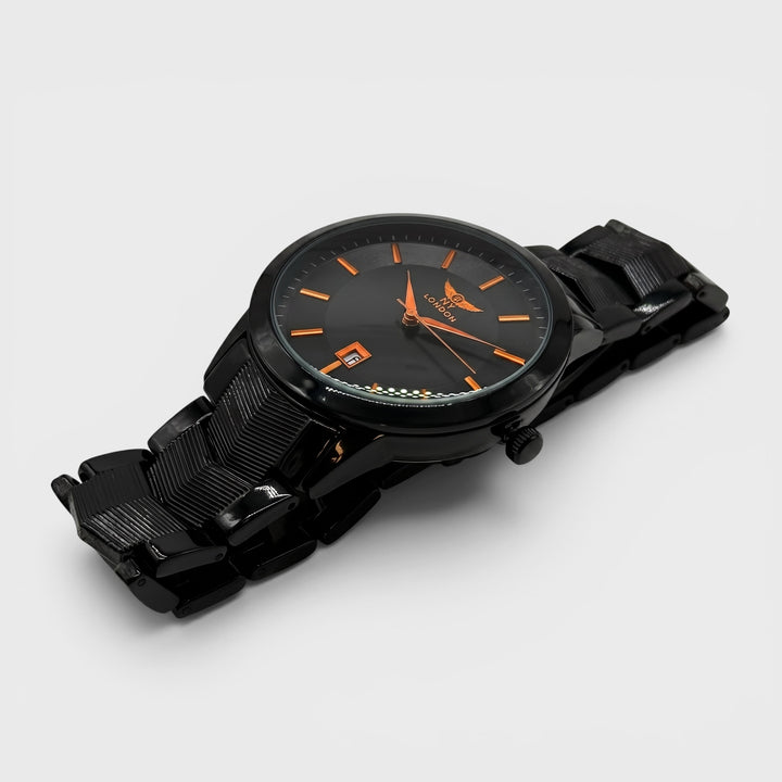 NY London Round Metal Bracelet Watch gun/orange