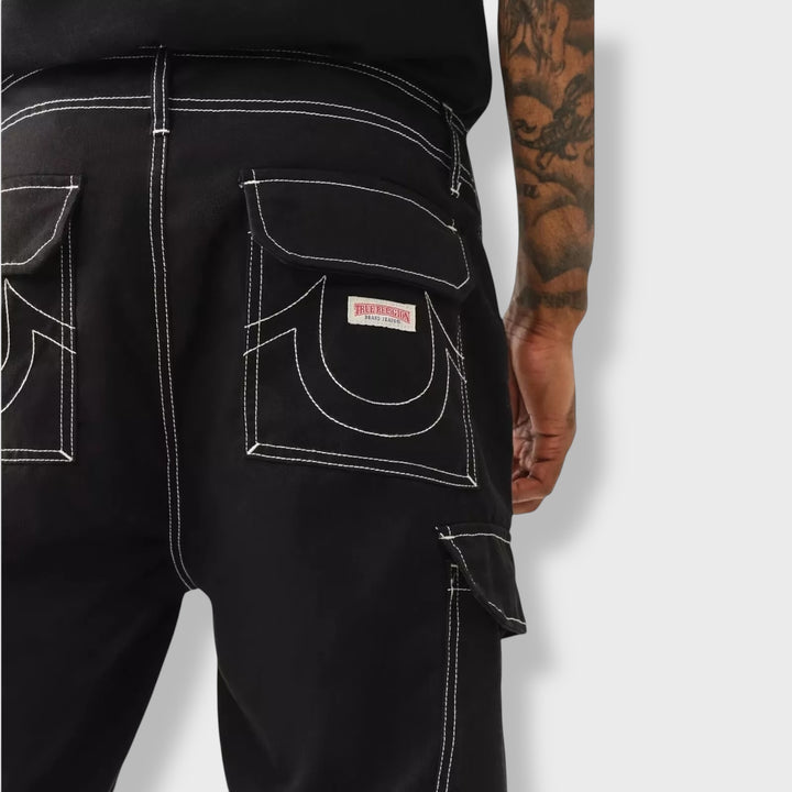 True Religion Big T Cargo Pants jet balck