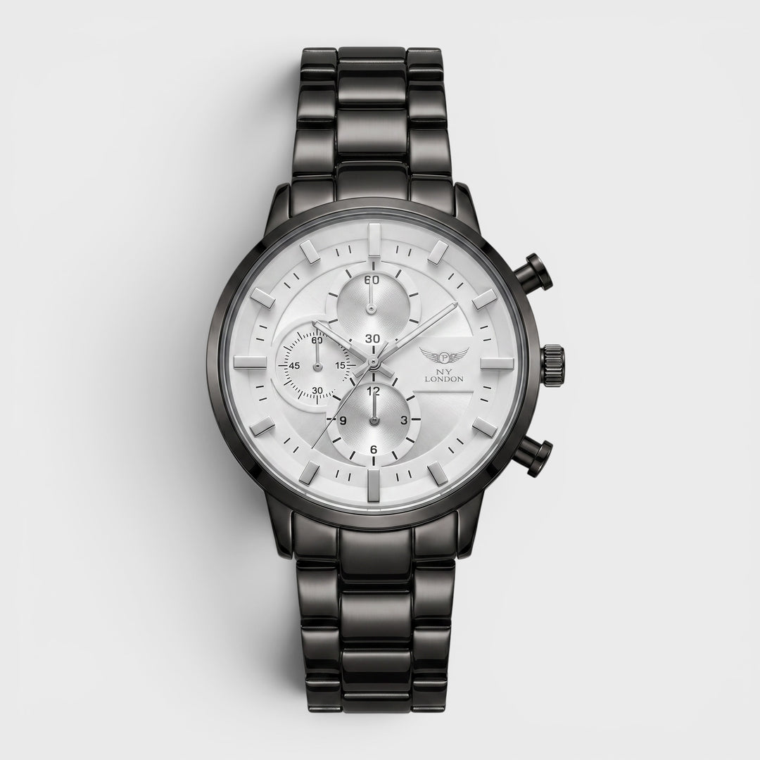 NY London Metal Bracelet Watch gun/white