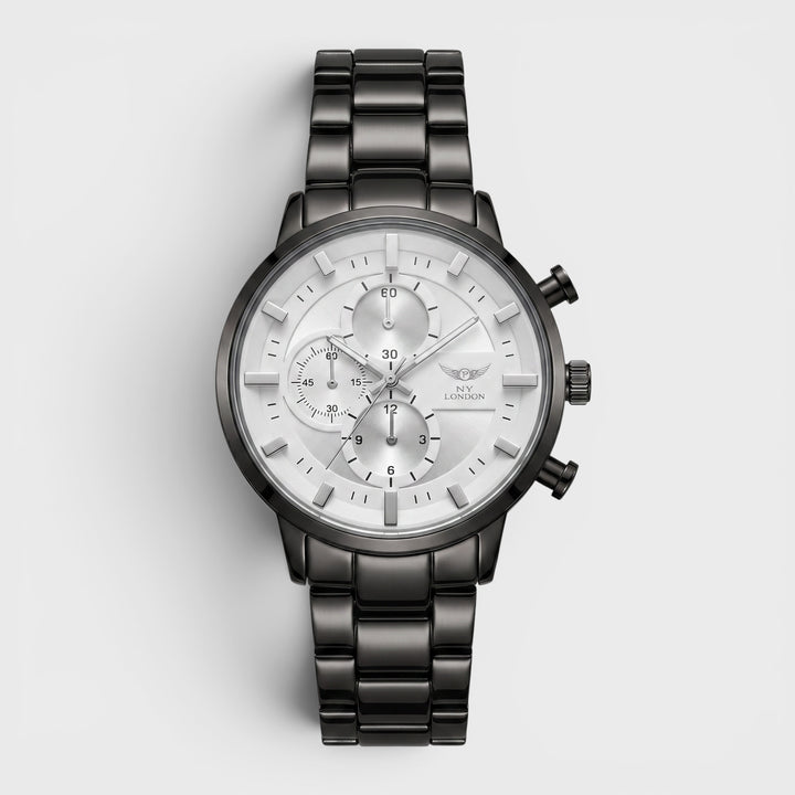 NY London Metal Bracelet Watch gun/white