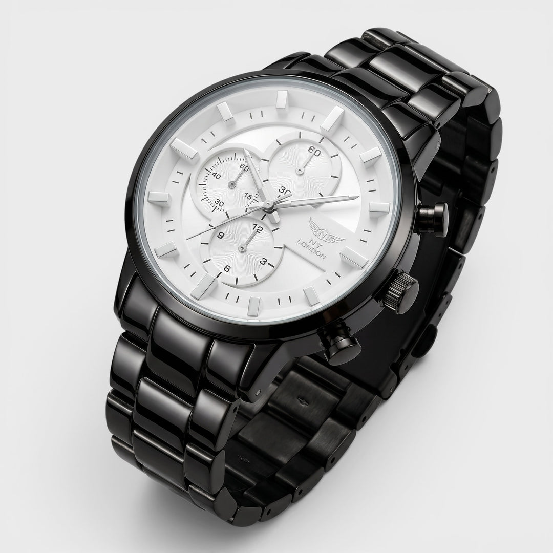 NY London Metal Bracelet Watch gun/white