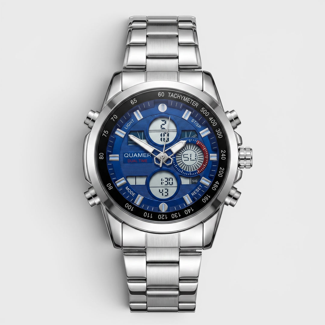 NY London Quamer Digital Metal Bracelet Watch silver/black