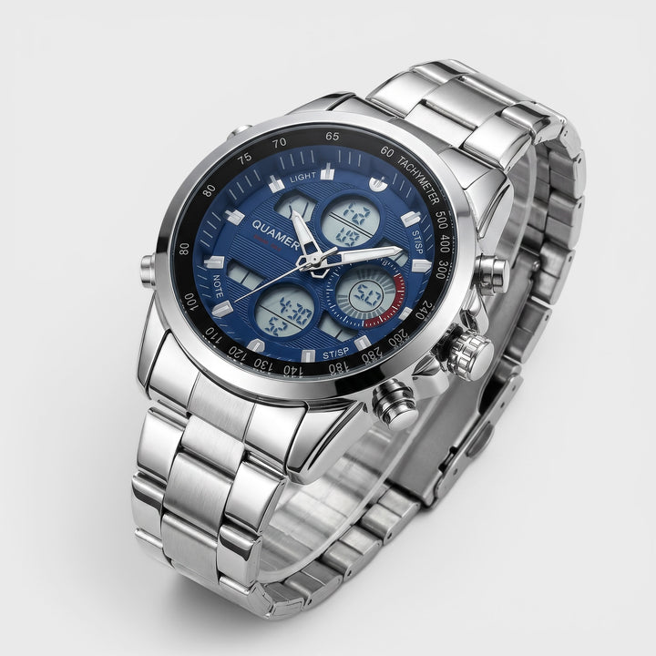NY London Quamer Digital Metal Bracelet Watch silver/black