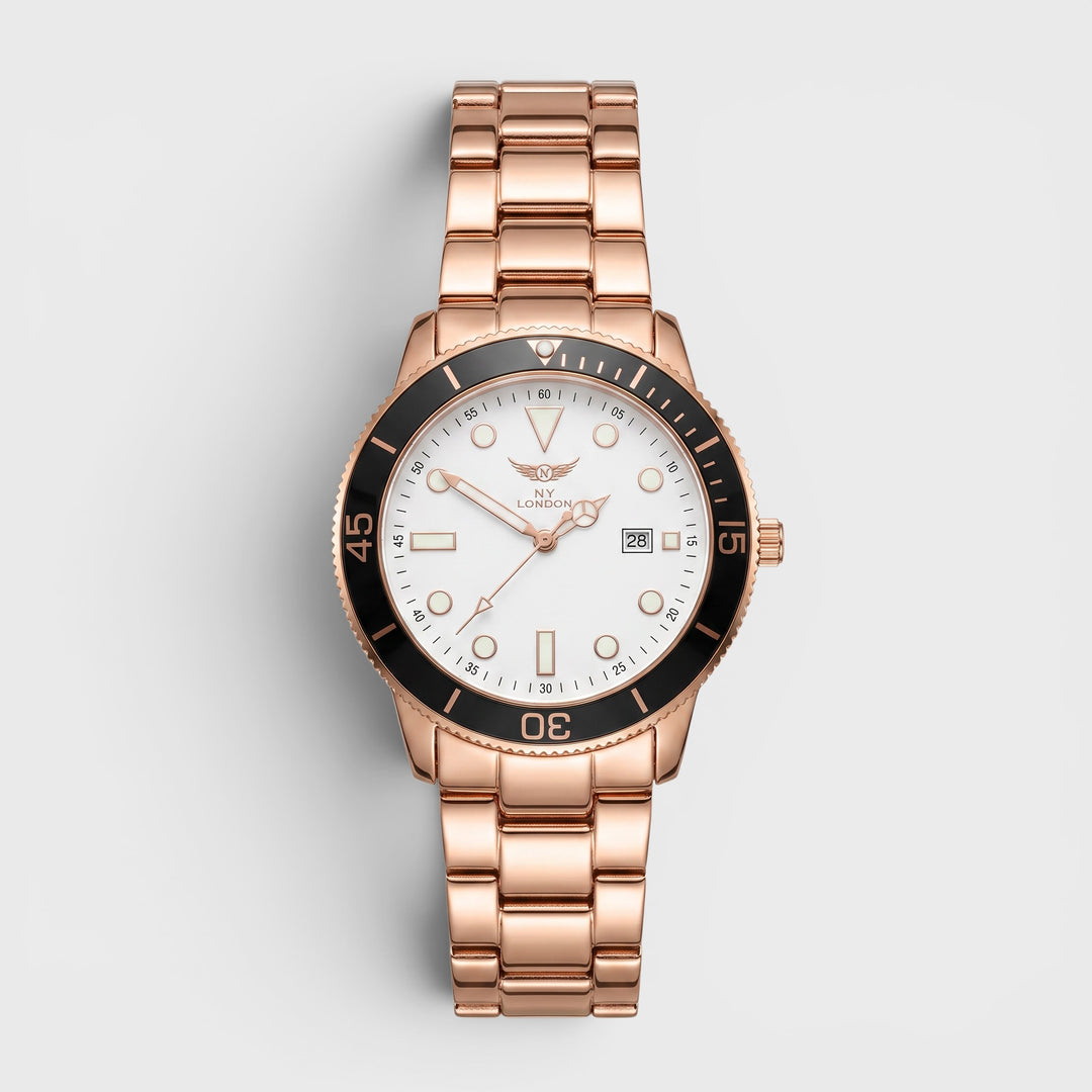 NY London Round Metal Bracelet Watch rose gold/white