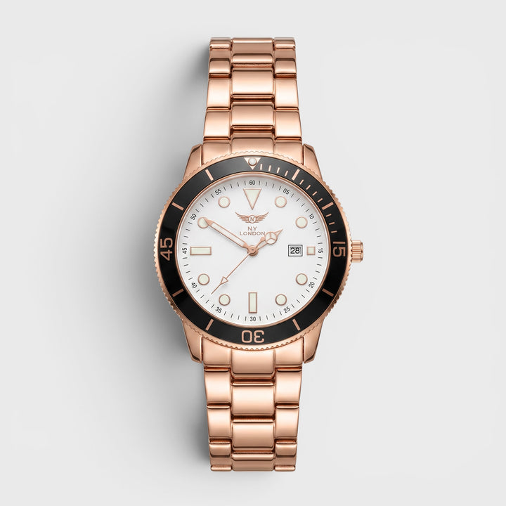 NY London Round Metal Bracelet Watch rose gold/white