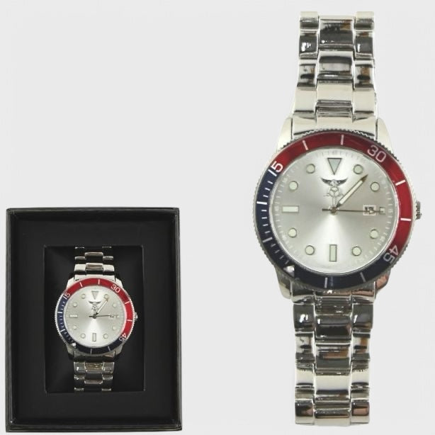 NY London Round Metal Bracelet Watch silver/blue/red