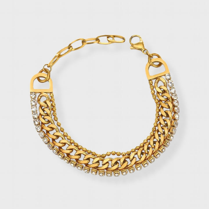 Three Layer Bead Cuban Zirconia Bracelet steel/gold - Shop-Tetuan