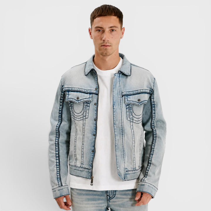 True Religion Big T Moto Denim jacket gsql light dawn wash