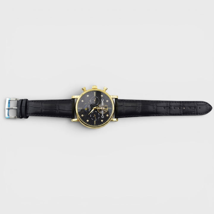 Longbo Automatic Leather Strap Watch gold/black