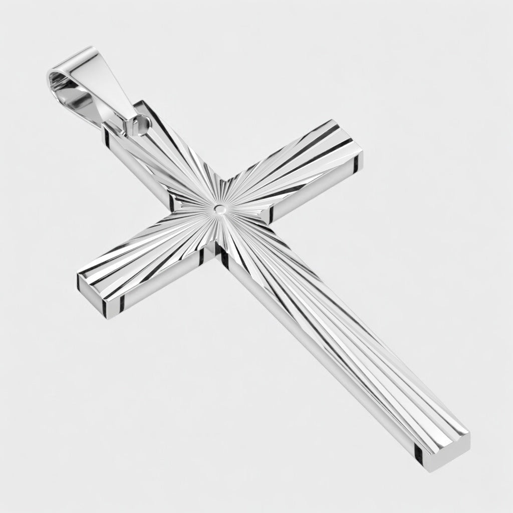 Engraved Starburst Cross Pendant Necklace steel - Shop-Tetuan