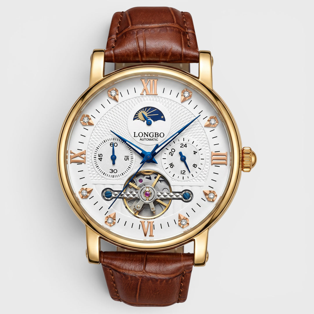 Longbo Automatic Leather Strap Watch rose/brown