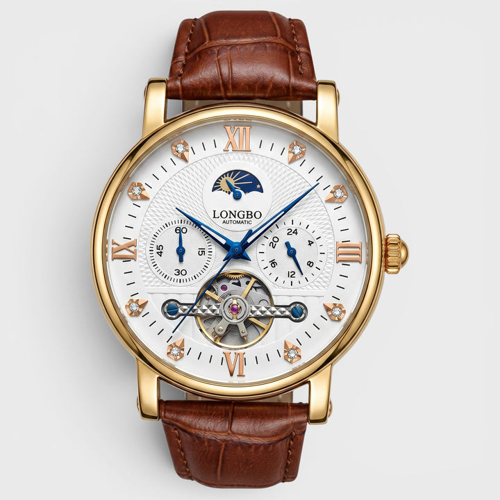 Longbo Automatic Leather Strap Watch rose/brown