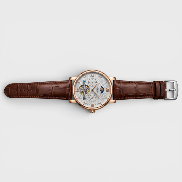 Longbo Automatic Leather Strap Watch rose/brown