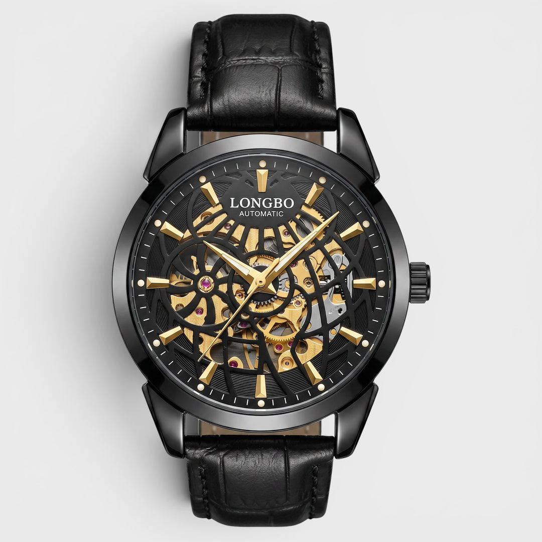 Longbo Automatic Leather Strap Watch gun/black