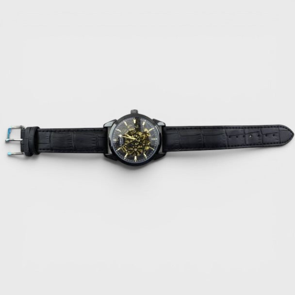 Longbo Automatic Leather Strap Watch gun/black