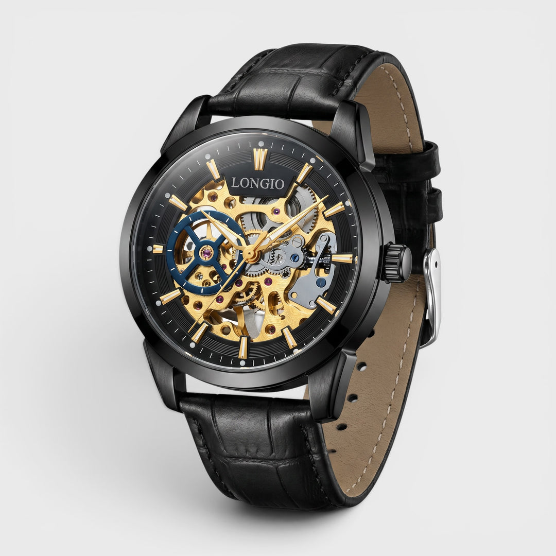 Longbo Automatic Leather Strap Watch gun/black
