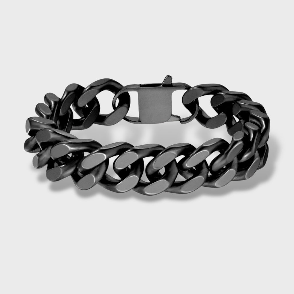 Matte Black Stainless Steel Square Curb Chain Bracelet - Shop-Tetuan