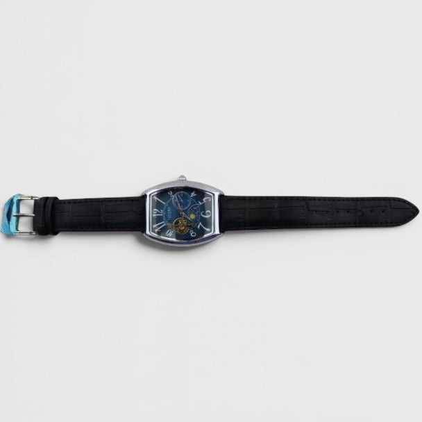 Longbo Automatic Leather Strap Watch silver/black