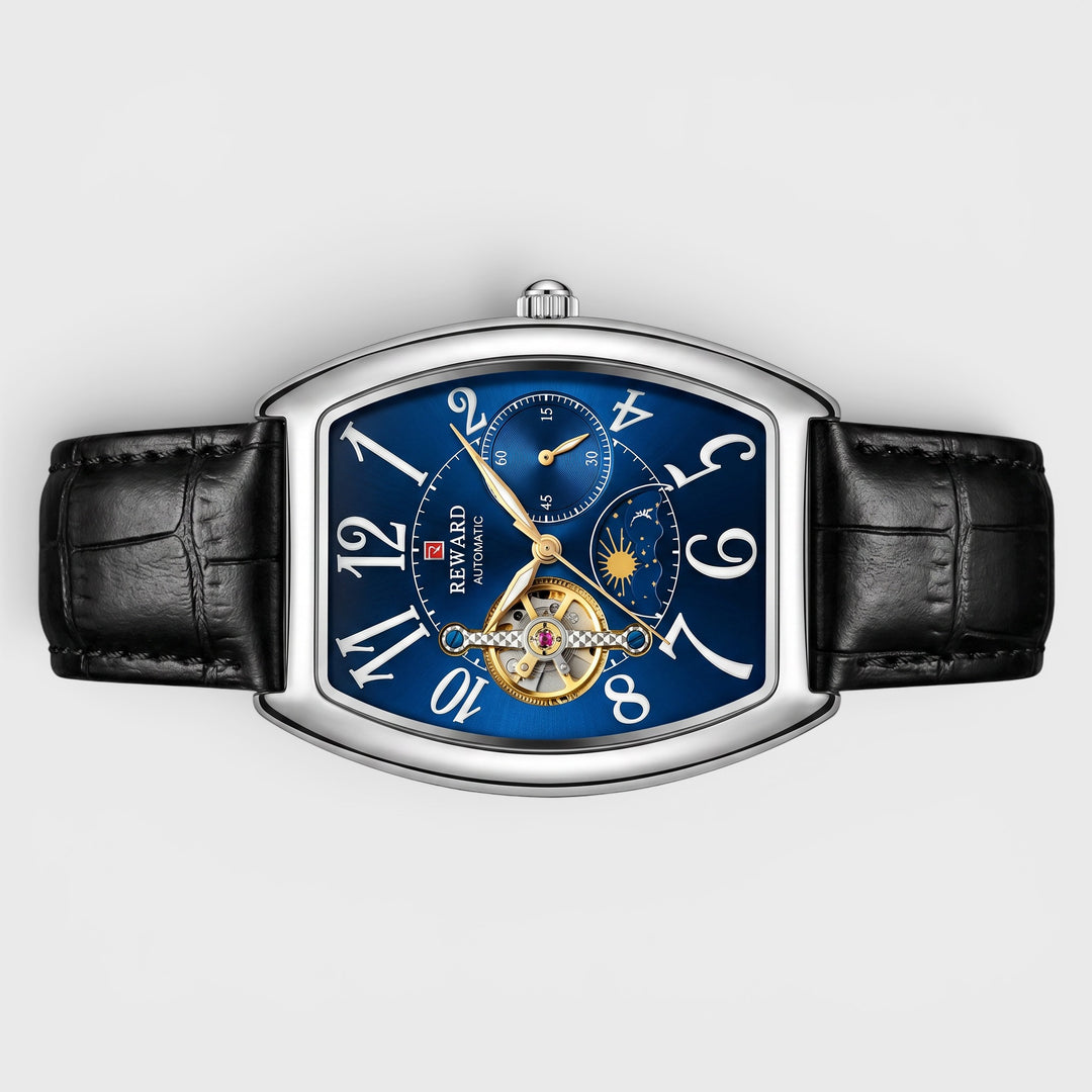 Longbo Automatic Leather Strap Watch silver/black