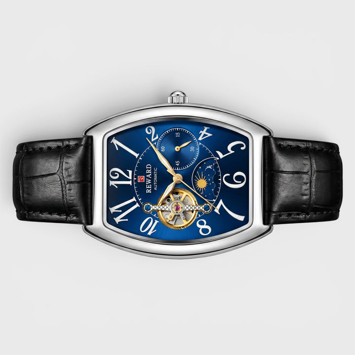 Longbo Automatic Leather Strap Watch silver/black