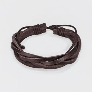 Leather Bracelet with 5 Entangled Strips Brown