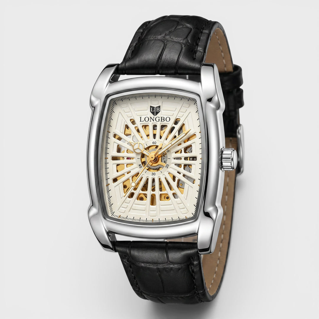 Longbo Automatic Leather Strap D5 Watch silver/black
