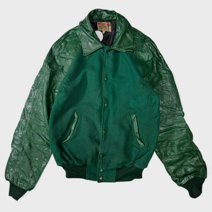 Winner Garment Vintage 80s Wool Leather Varsity jacket green M/42