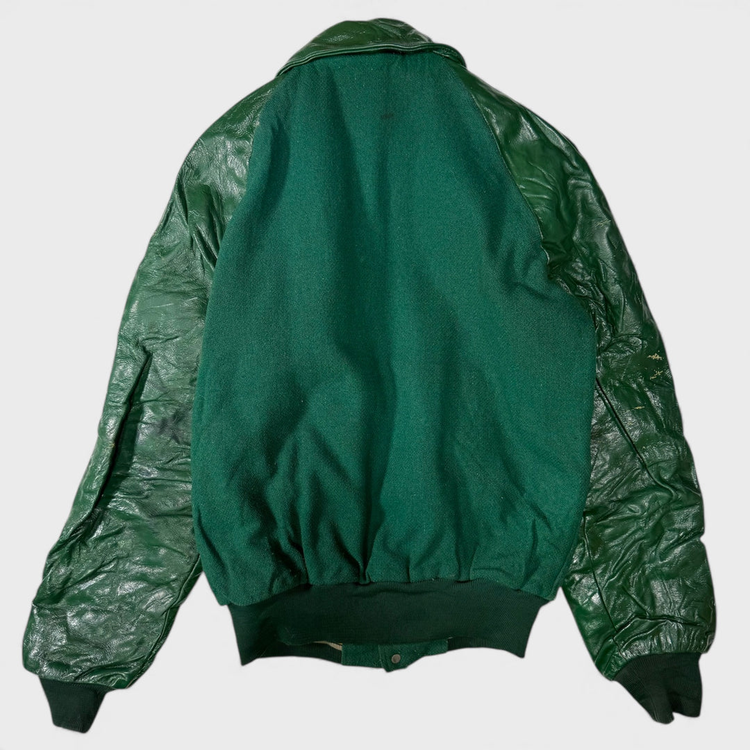 Winner Garment Vintage 80s Wool Leather Varsity jacket green M/42