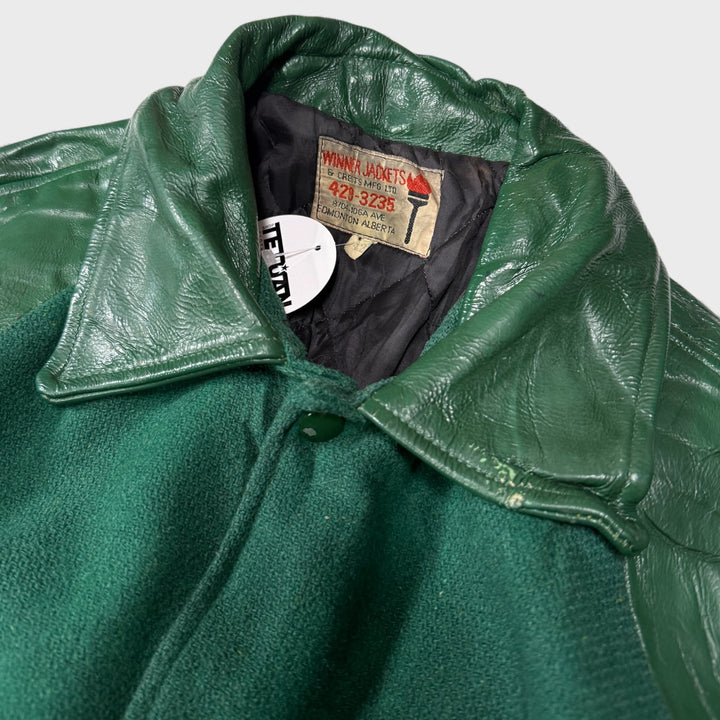 Winner Garment Vintage 80s Wool Leather Varsity jacket green M/42