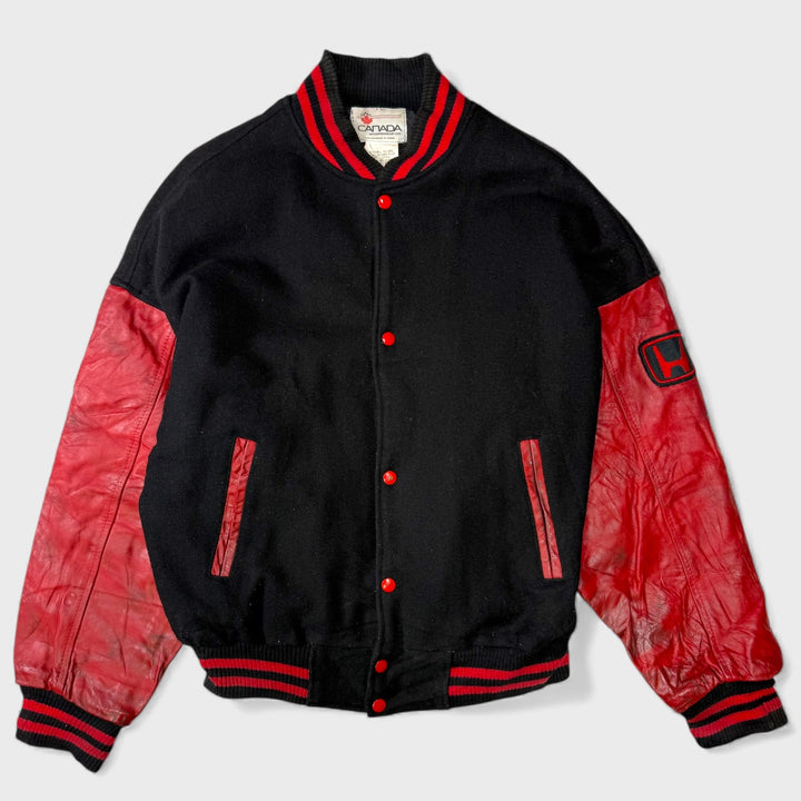 Canada Sportswear 90s Wool Leather Honda Varsity jacket black/red XL
