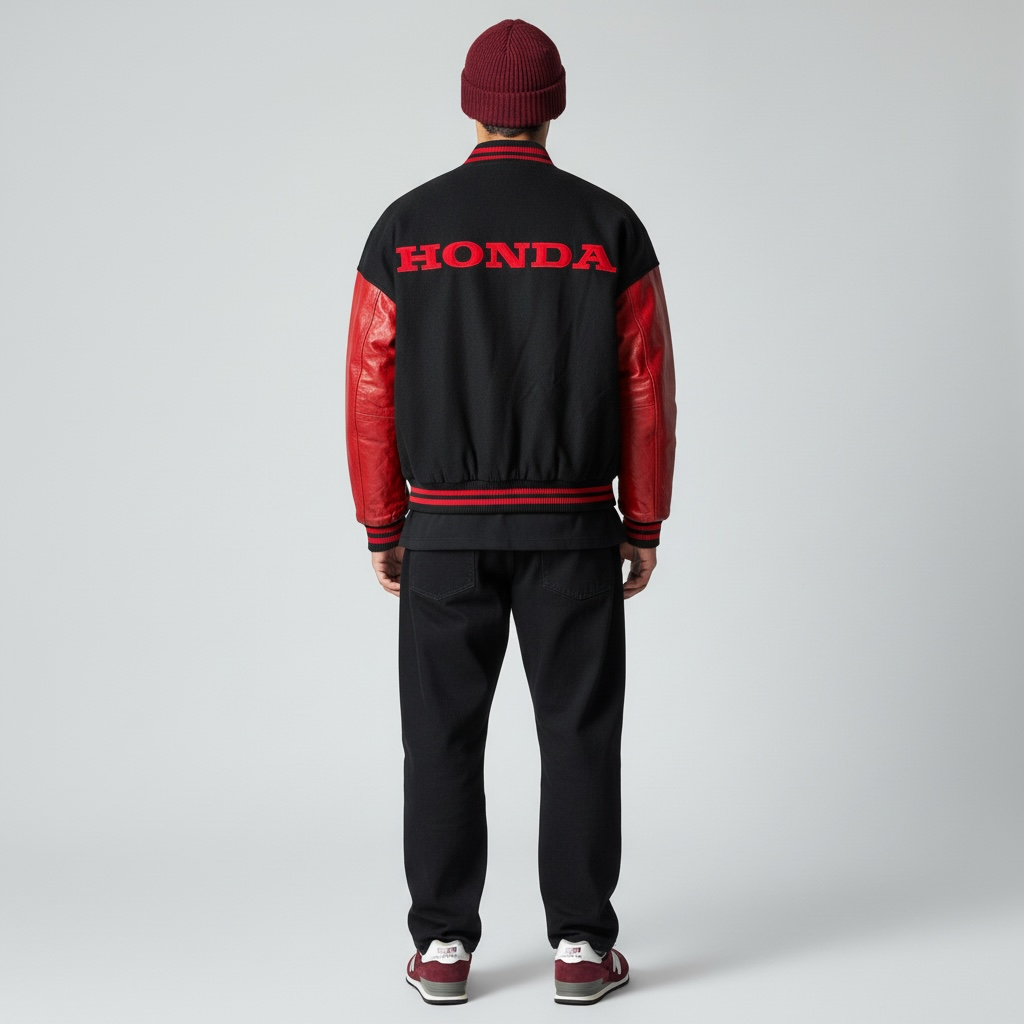 Canada Sportswear 90s Wool Leather Honda Varsity jacket black/red XL