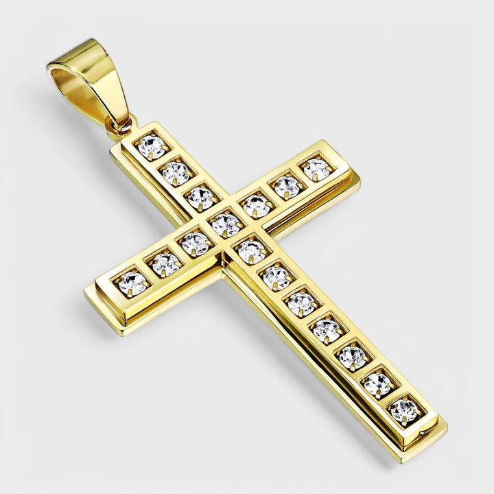 316L Stainless Steel Multi CZ Cross Gold PVD Pendant - Shop-Tetuan