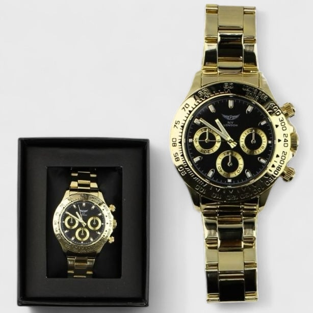 NY London Round Metal Bracelet Watch gold/black