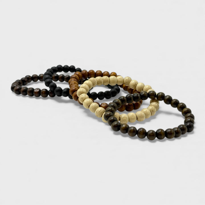 Retro Wooden Bead Bracelet Set