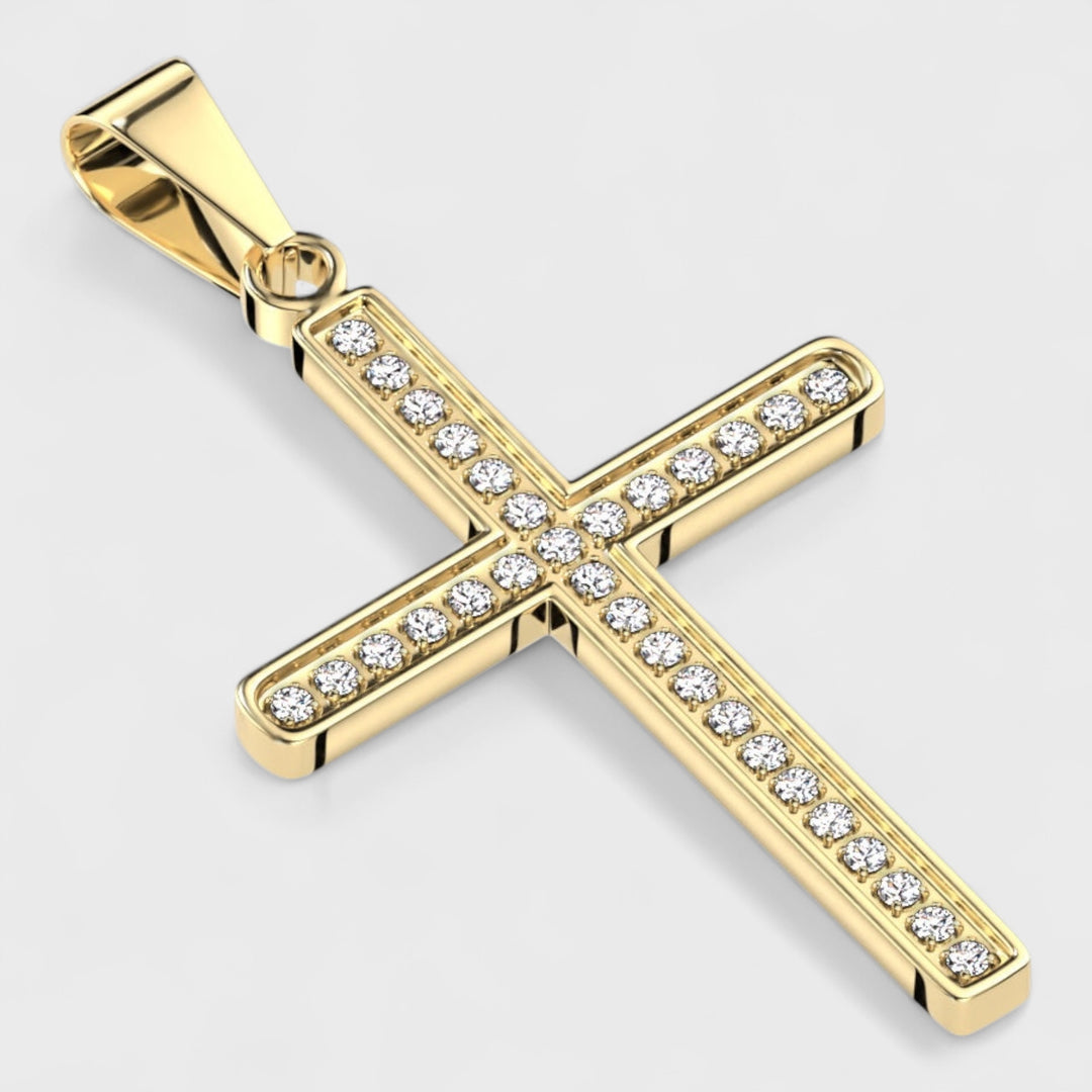 CNC CZ Cross Pendant Necklace steel/gold - Shop-Tetuan