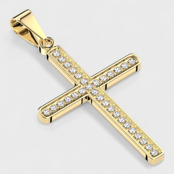 CNC CZ Cross Pendant Necklace steel/gold - Shop-Tetuan