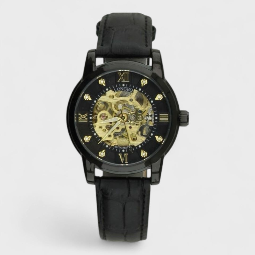 Longbo Men's Automatic Watch with Leather Strap gun/black - Shop-Tetuan
