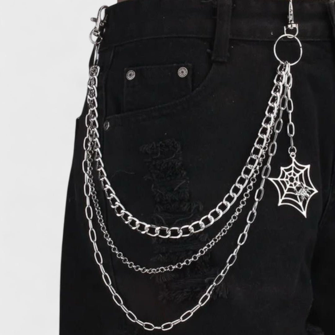 Metal Triple Key Chain with Cobweb & Spider Attachment silver - Shop-Tetuan