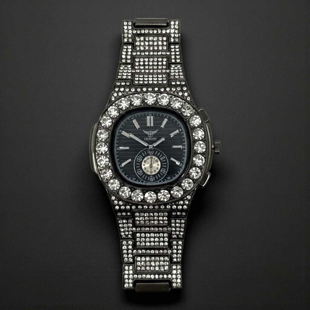 NY London Round Diamond Metal Bracelet Watch gun/gold