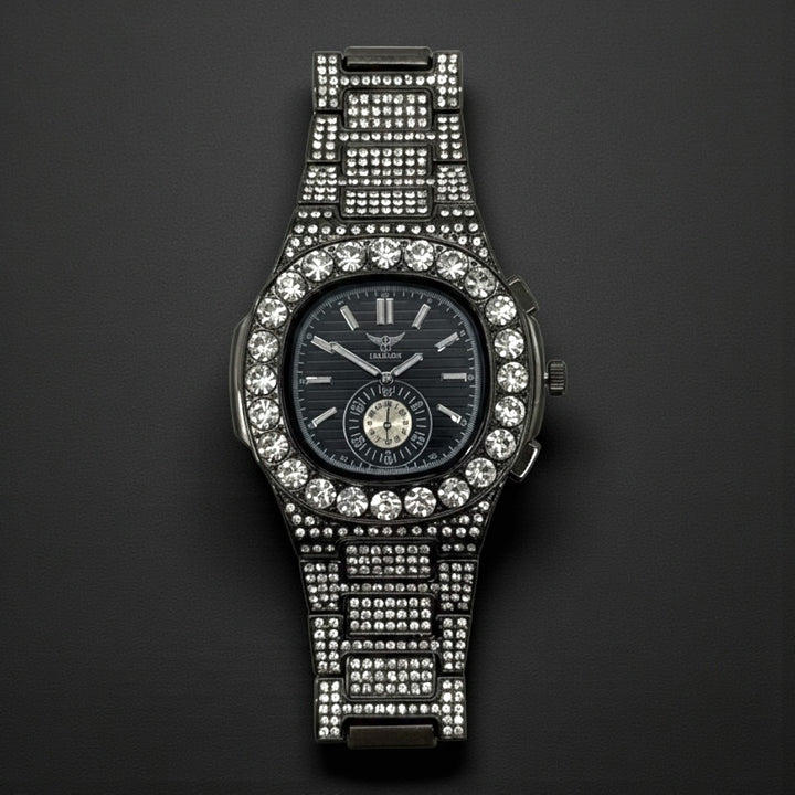 NY London Round Diamond Metal Bracelet Watch gun/gold