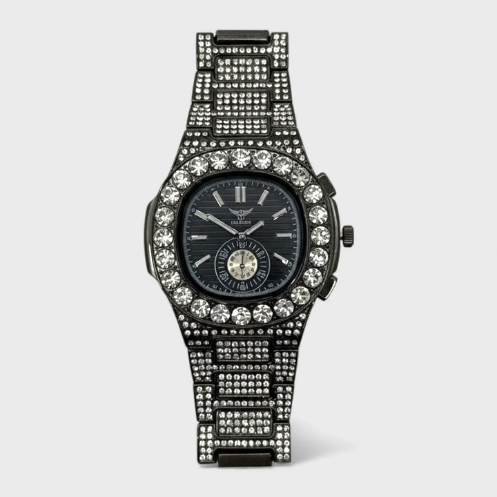 NY London Round Diamond Metal Bracelet Watch gun/gold