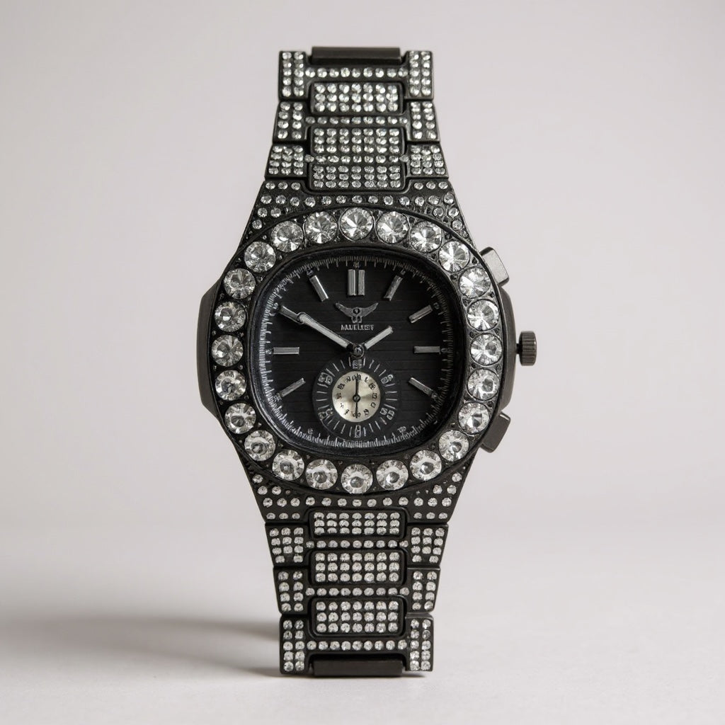 NY London Round Diamond Metal Bracelet Watch gun/gold