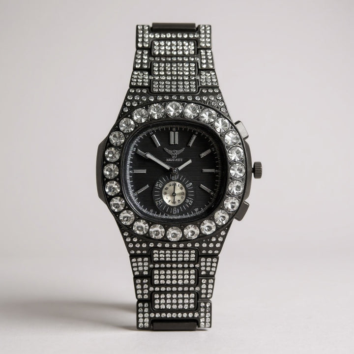 NY London Round Diamond Metal Bracelet Watch gun/gold