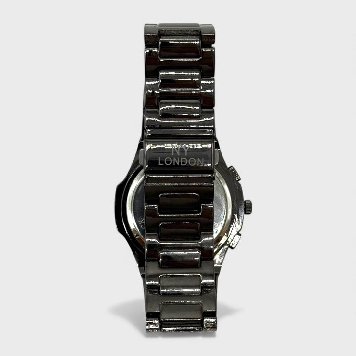 NY London Round Diamond Metal Bracelet Watch gun/gold