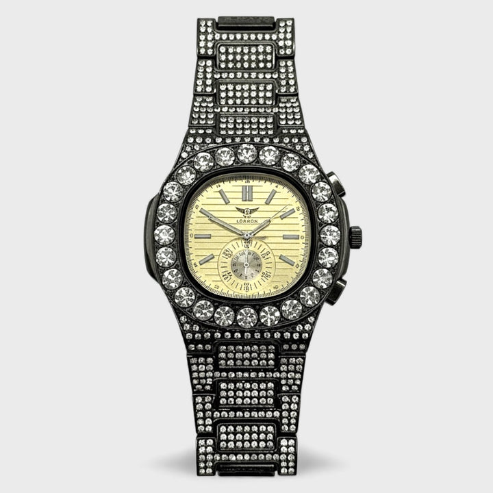 NY London Round Diamond Metal Bracelet Watch gun/gold