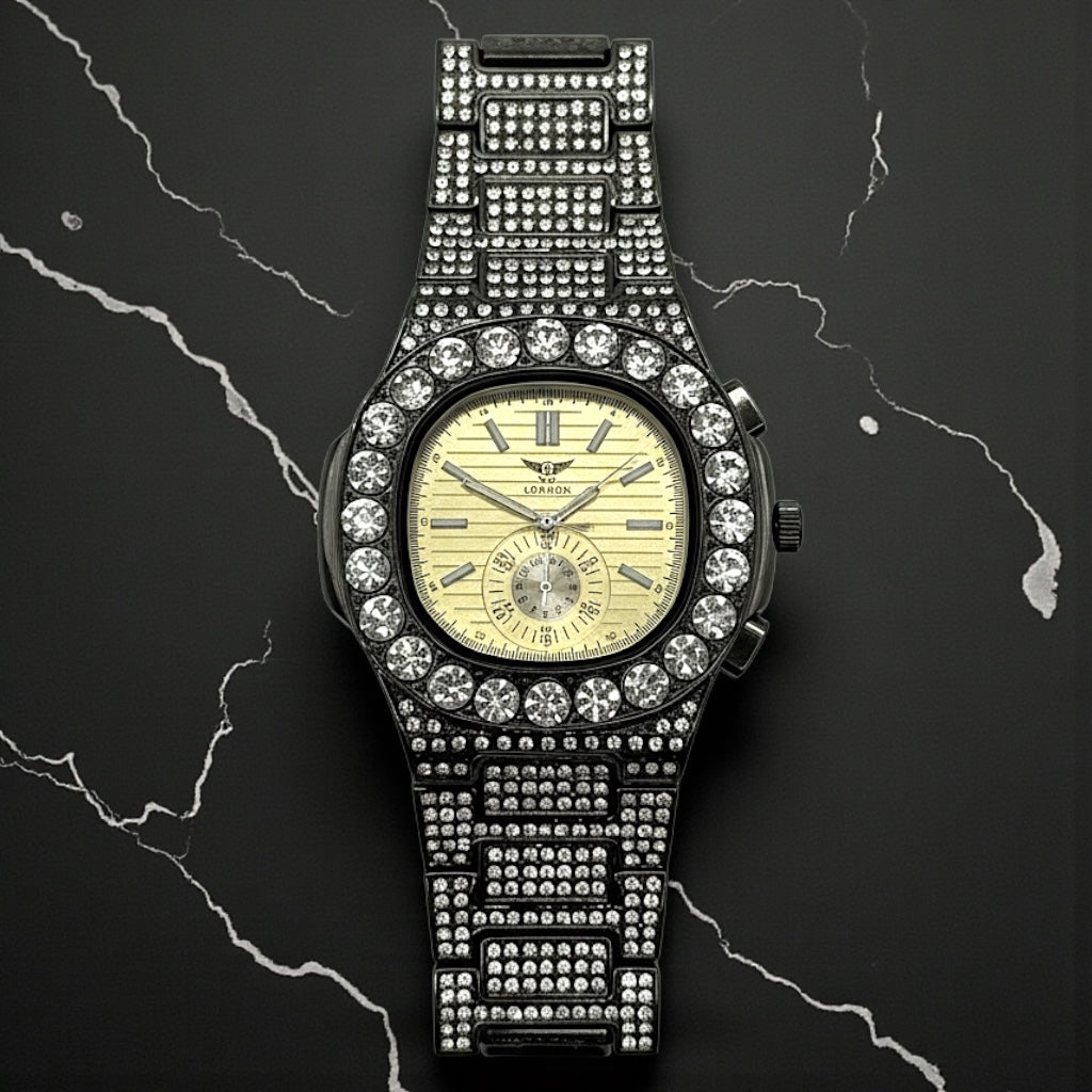 NY London Round Diamond Metal Bracelet Watch gun/gold