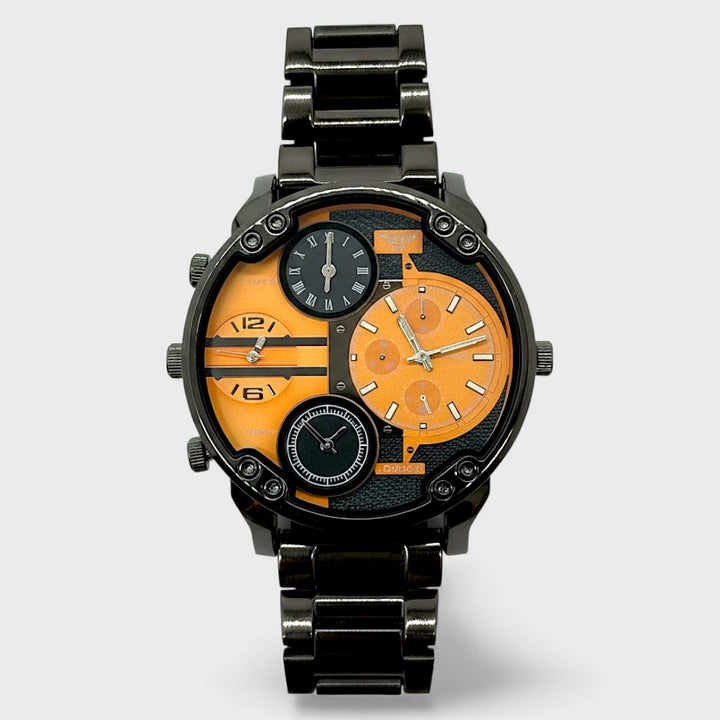 NY London Round Metal Bracelet Watch gun/orange - Shop-Tetuan